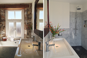 The stylish en-suite bathroom to bedroom 1 at Devon Farmhouse available to rent through The Big House Company