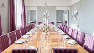 The dining room is large enough for a big celebration, candlelit birthday dinner.